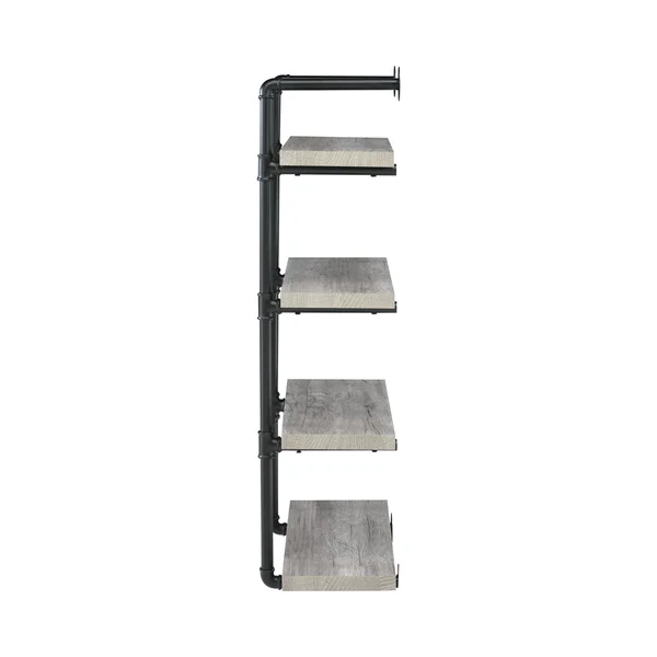 24 Inches 4 Tier Wood and Metal Wall Shelf, Gray and Black By Benzara - Image 4
