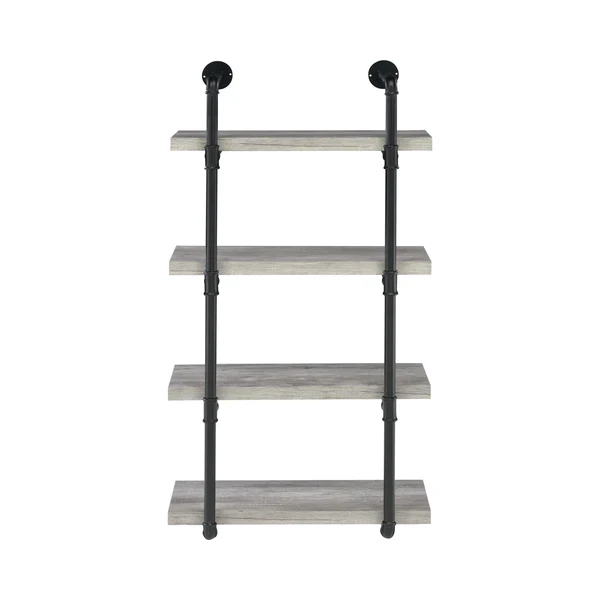 24 Inches 4 Tier Wood and Metal Wall Shelf, Gray and Black By Benzara - Image 5