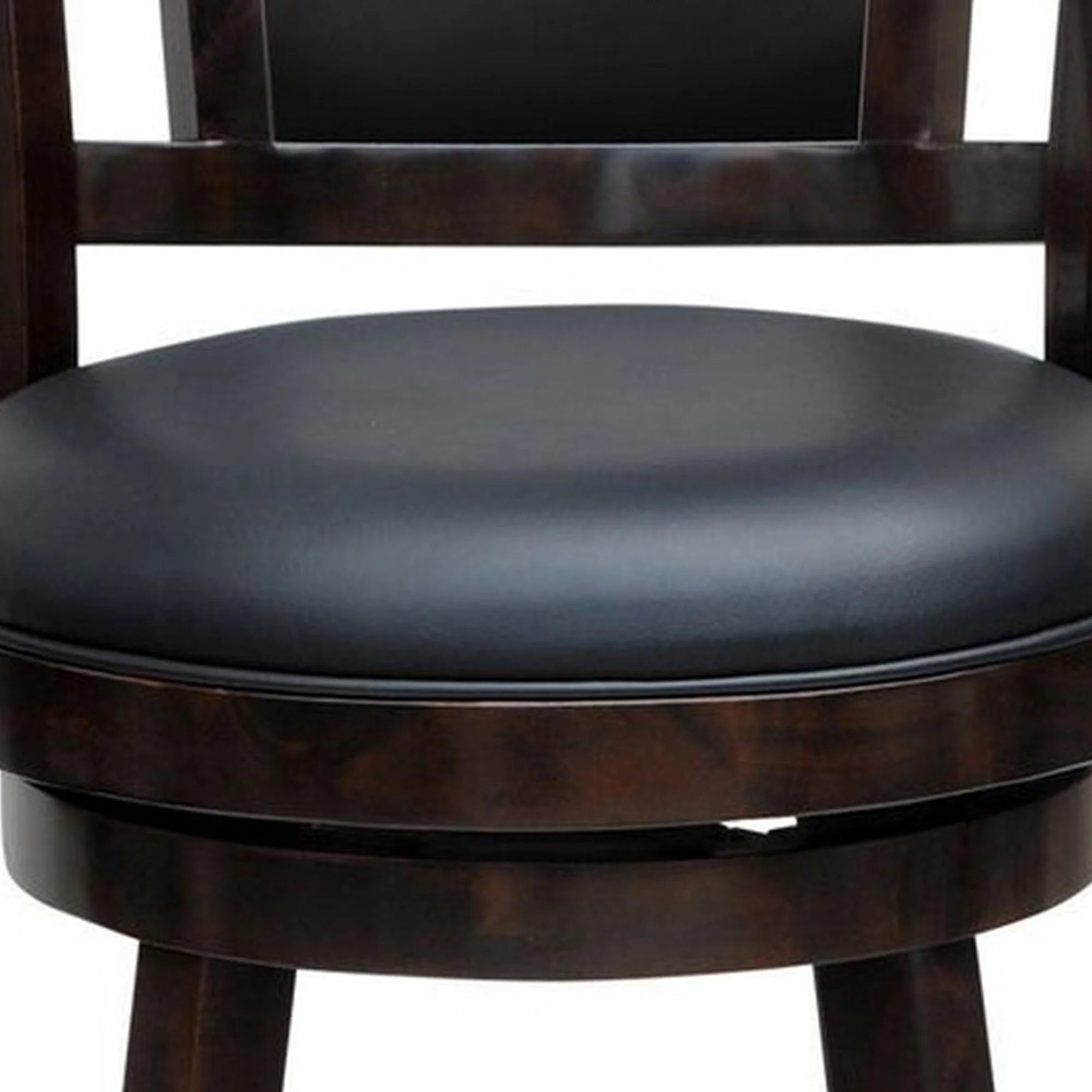 24 Inches Swivel Wooden Frame Counter Stool With Padded Back Dark Brown By Benzara - Image 3