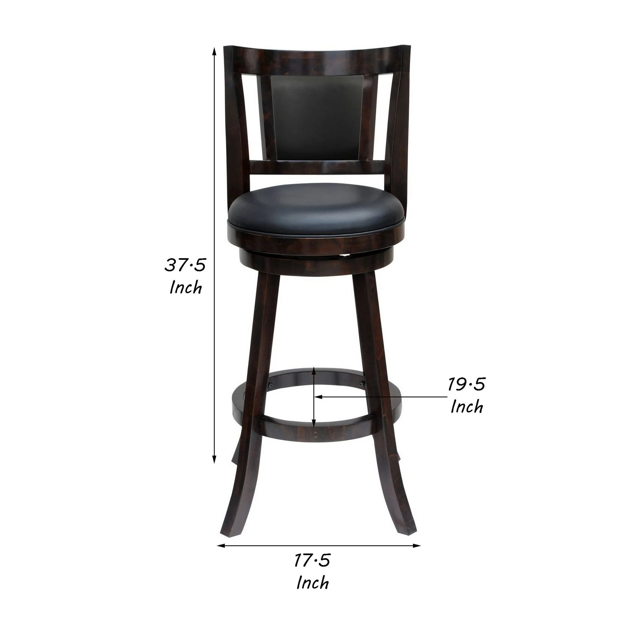 24 Inches Swivel Wooden Frame Counter Stool With Padded Back Dark Brown By Benzara - Image 5