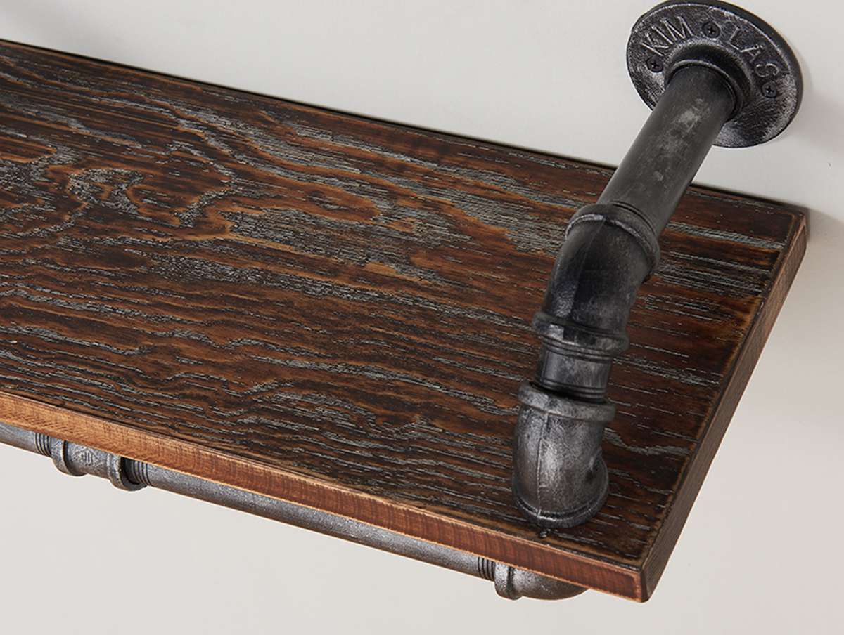 24" Isadore Industrial Pine Wood Floating Wall Shelf in Gray and Walnut Finish By Armen Living - Image 3