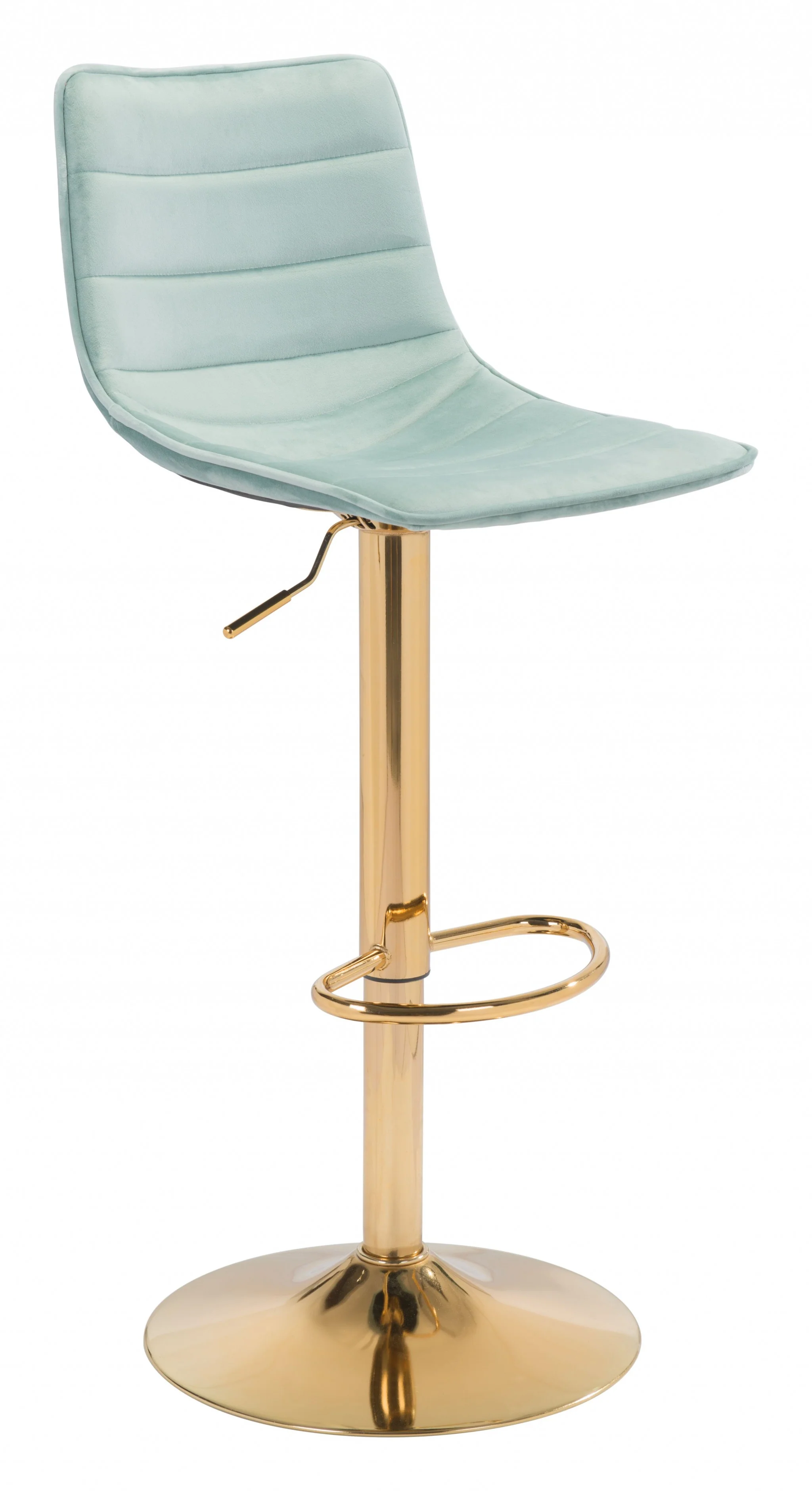 24" Light Green and Gold Steel Swivel Low Back Counter Height Bar Chair with Footrest By Homeroots - Image 4