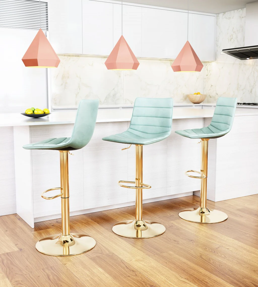 24" Light Green and Gold Steel Swivel Low Back Counter Height Bar Chair with Footrest By Homeroots - Image 8