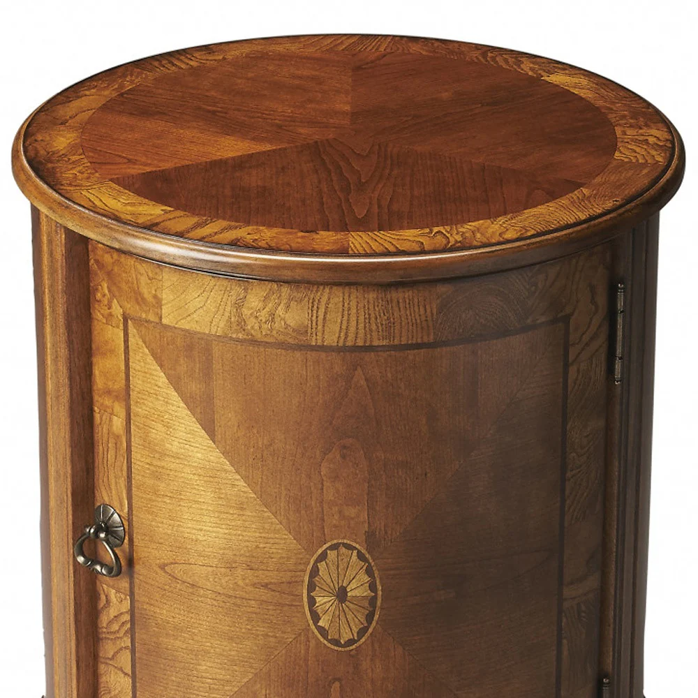 24" Medium Brown And Olive Ash Manufactured Wood Round End Table By Homeroots - Image 4