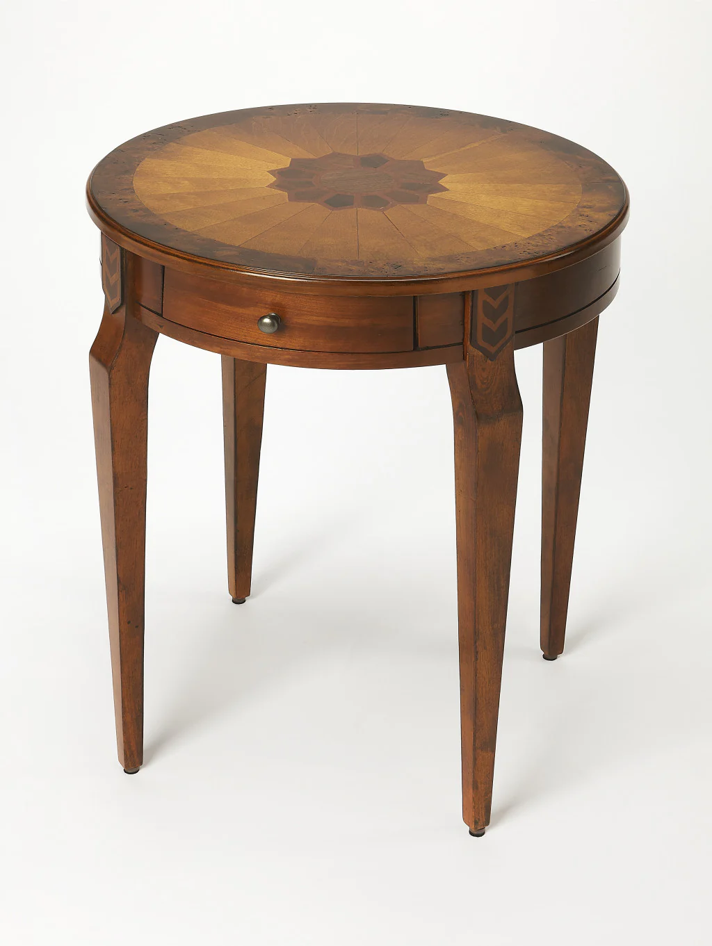 24" Medium Brown And Olive Ash Manufactured Wood Round End Table With Drawer By Homeroots - Image 2