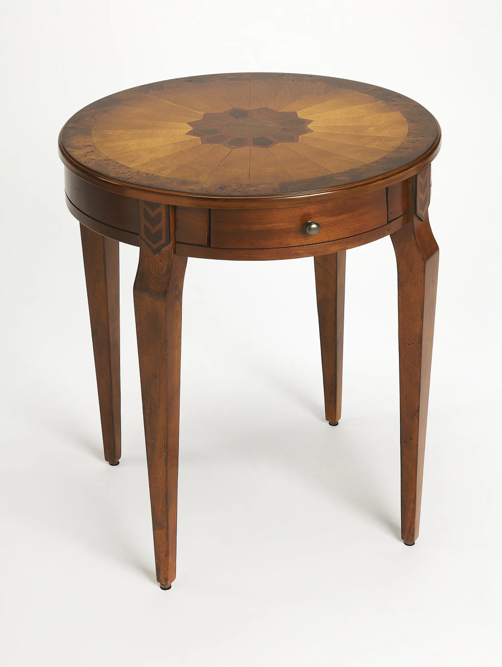 24" Medium Brown And Olive Ash Manufactured Wood Round End Table With Drawer By Homeroots - Image 4