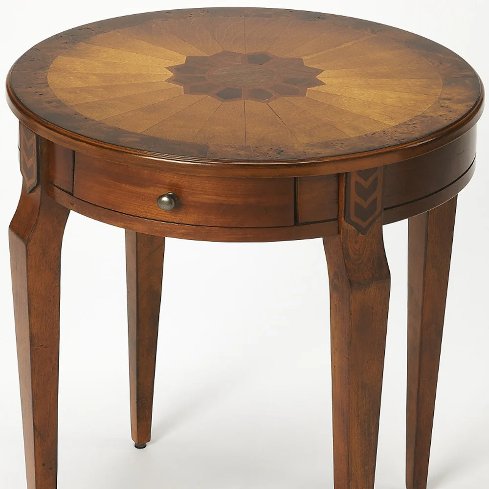 24" Medium Brown And Olive Ash Manufactured Wood Round End Table With Drawer By Homeroots - Image 6