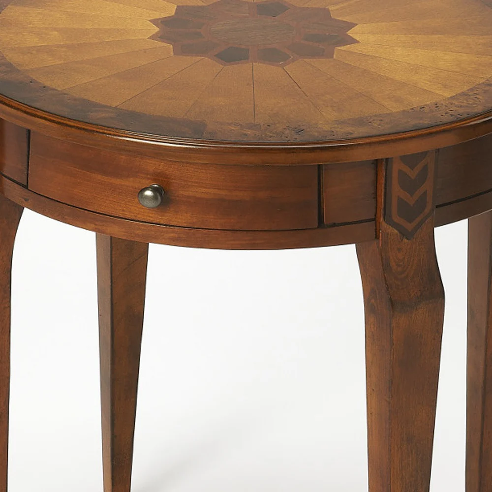 24" Medium Brown And Olive Ash Manufactured Wood Round End Table With Drawer By Homeroots - Image 7