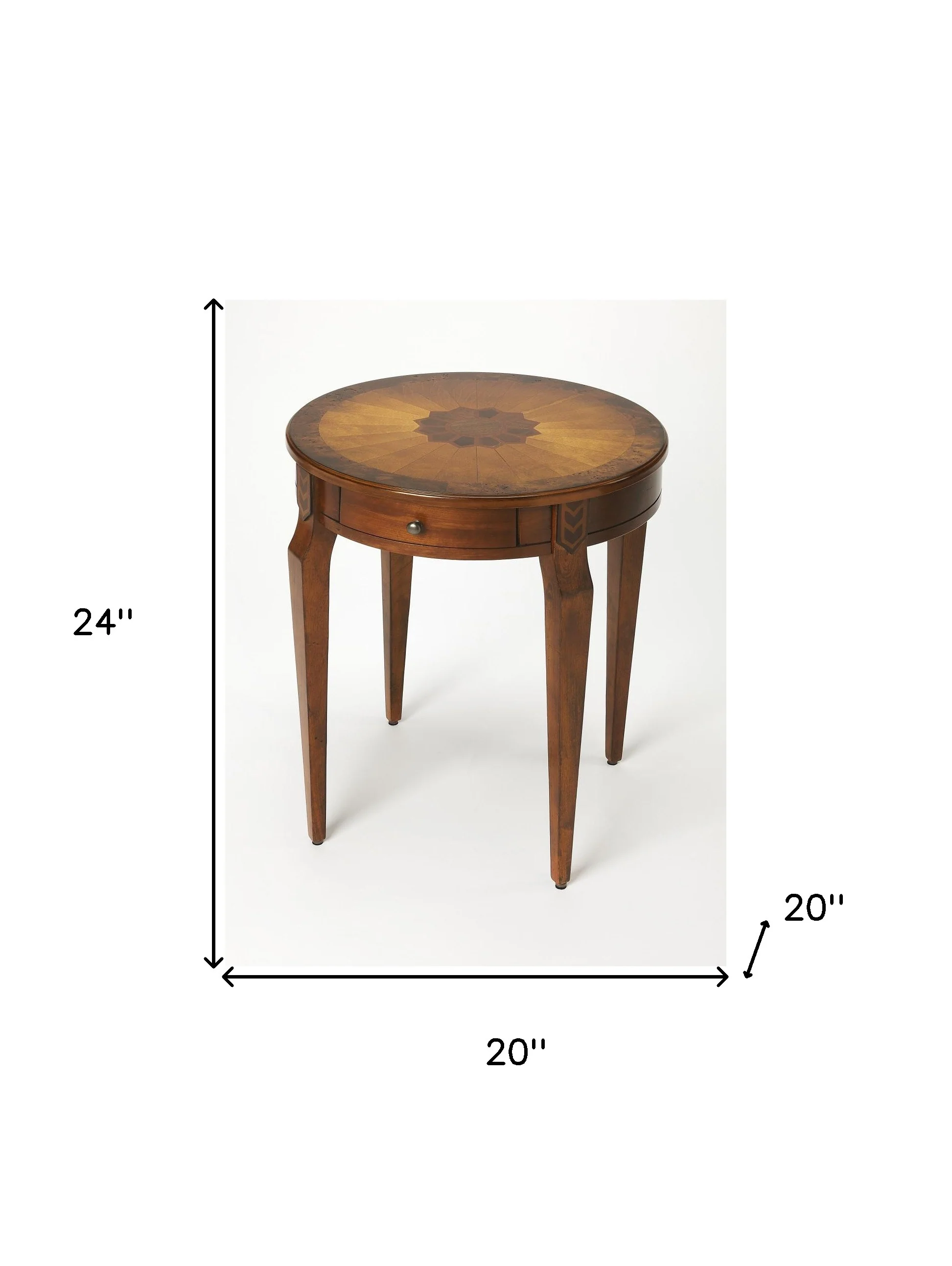 24" Medium Brown And Olive Ash Manufactured Wood Round End Table With Drawer By Homeroots - Image 8