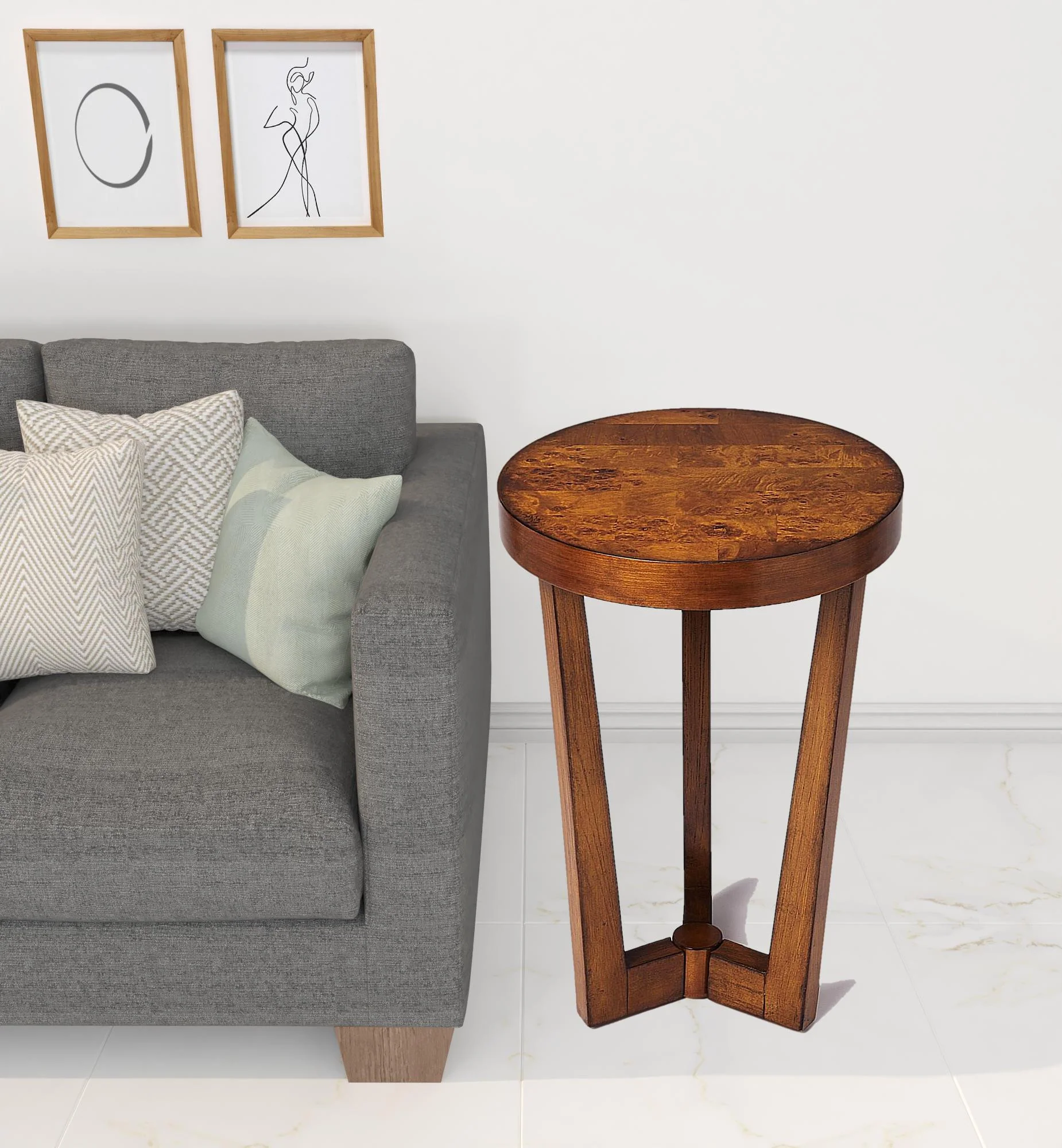 24" Medium Brown Burl Veneer Round End Table By Homeroots - Image 4