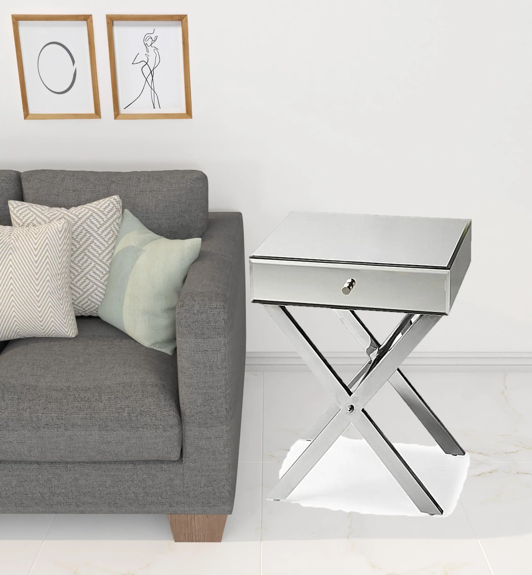 24" Mirrored Glass End Table With Drawer By Homeroots - Image 2