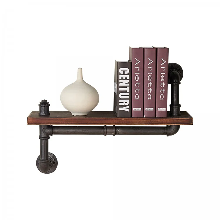 24" Montana Industrial Pine Wood Floating Wall Shelf in Gray and Walnut Finish By Armen Living - Image 3