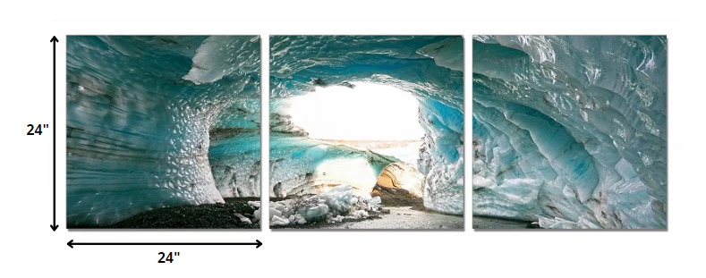 24" Multicolor Canvas 3 Horizontal Panels Ice Cave Photo By Homeroots - Image 2