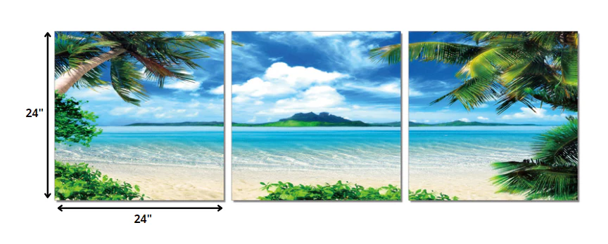 24" Multicolor Canvas 3 Panels Beach Photo By Homeroots - Image 2