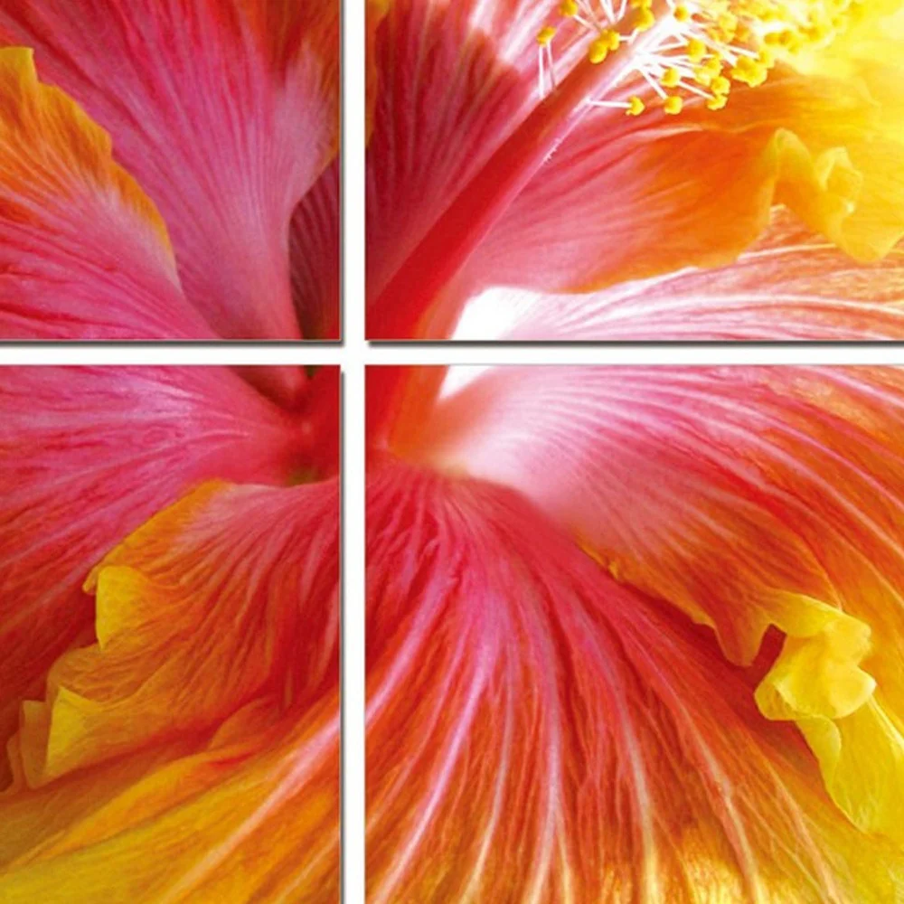 24" Multicolor Canvas 4 Panels Hibiscus Photo By Homeroots - Image 4