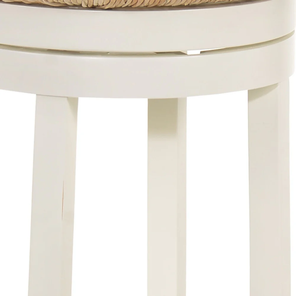 24" Natural and Antiqued White Solid Wood Swivel Backless Counter Height Bar Chair with Footrest By Homeroots - Image 4