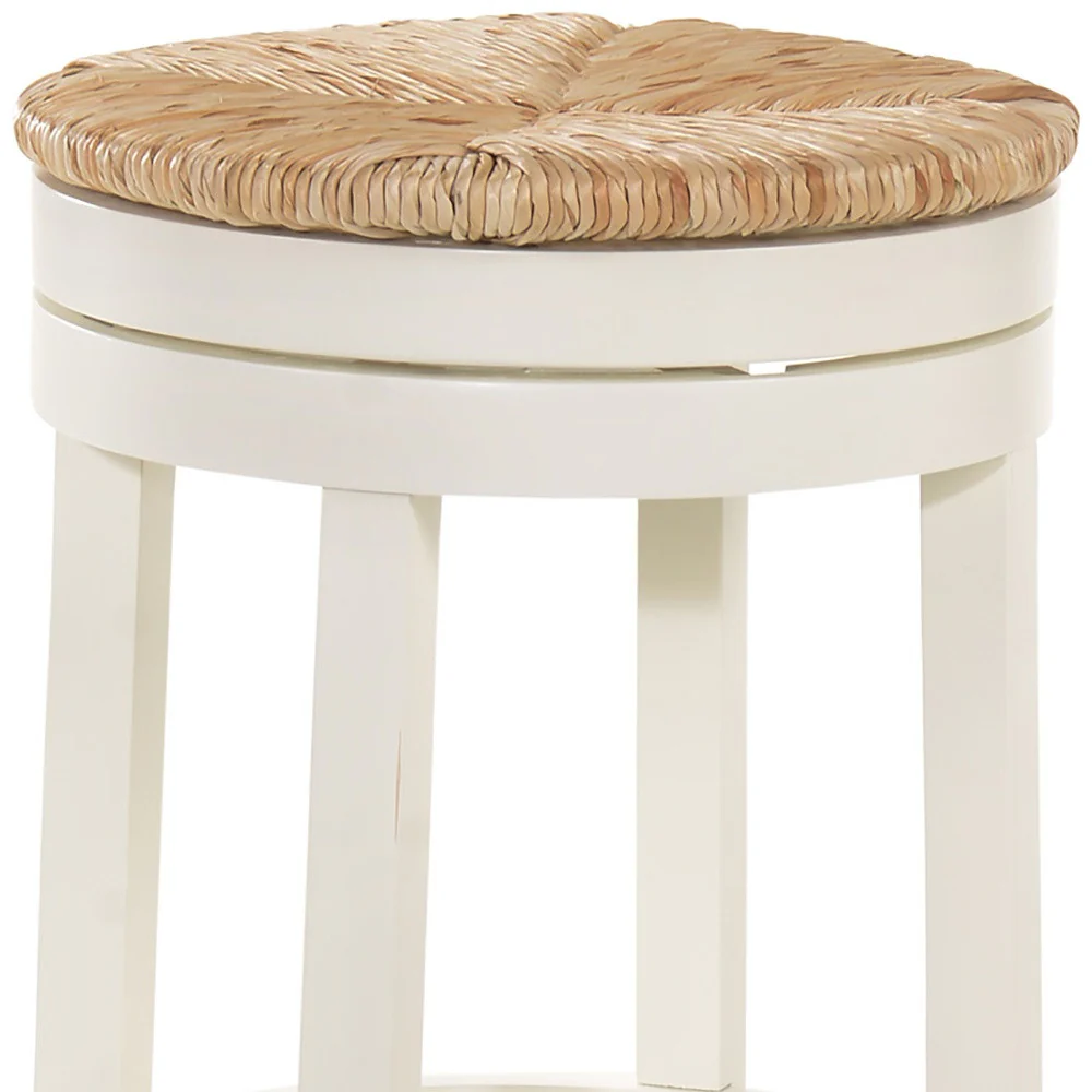 24" Natural and Antiqued White Solid Wood Swivel Backless Counter Height Bar Chair with Footrest By Homeroots - Image 5