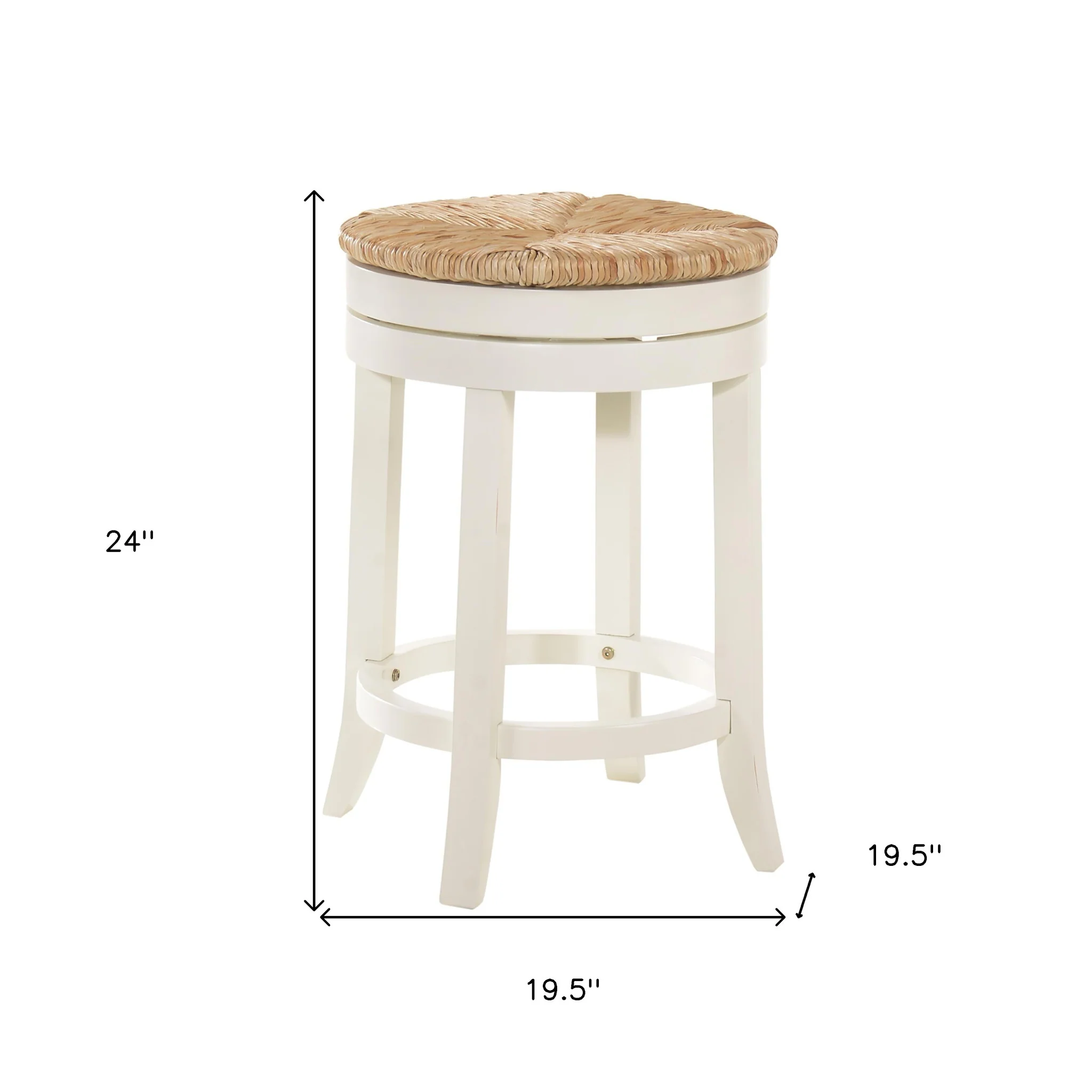 24" Natural and Antiqued White Solid Wood Swivel Backless Counter Height Bar Chair with Footrest By Homeroots - Image 6