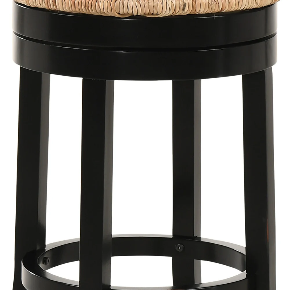24" Natural And Black Solid Wood Swivel Backless Counter Height Bar Chair With Footrest By Homeroots - Image 3