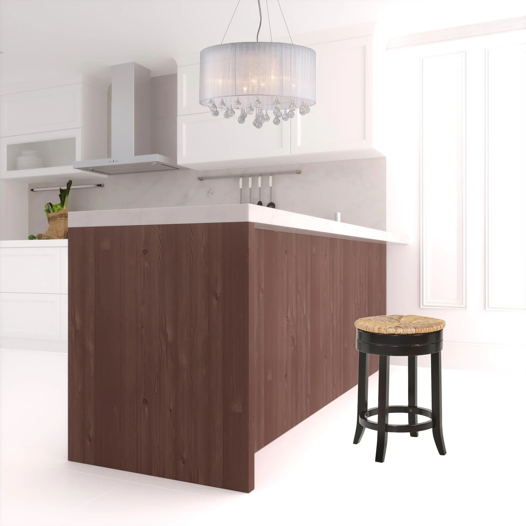 24" Natural And Espresso Swivel Backless Counter Height Bar Chair With Footrest By Homeroots - Image 2