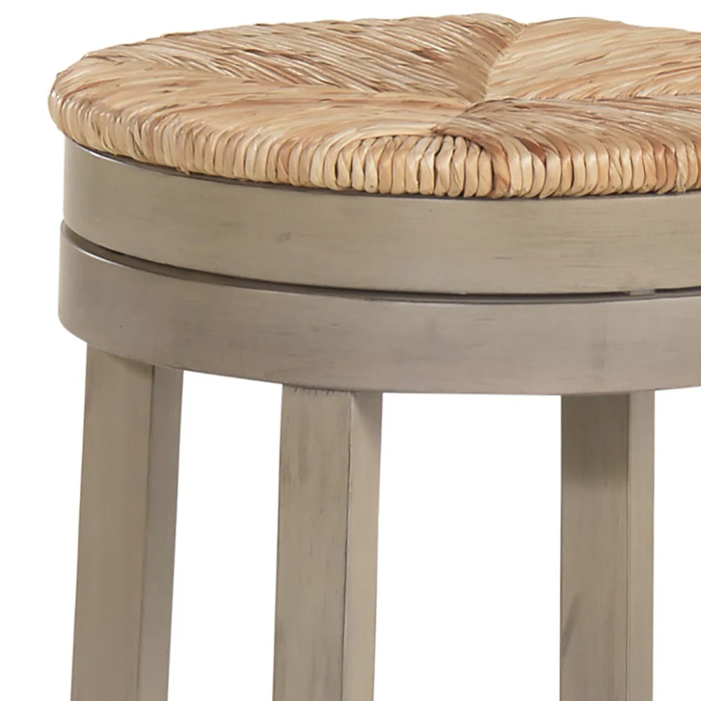 24" Natural And Gray Swivel Backless Counter Height Bar Chair With Footrest By Homeroots - Image 3