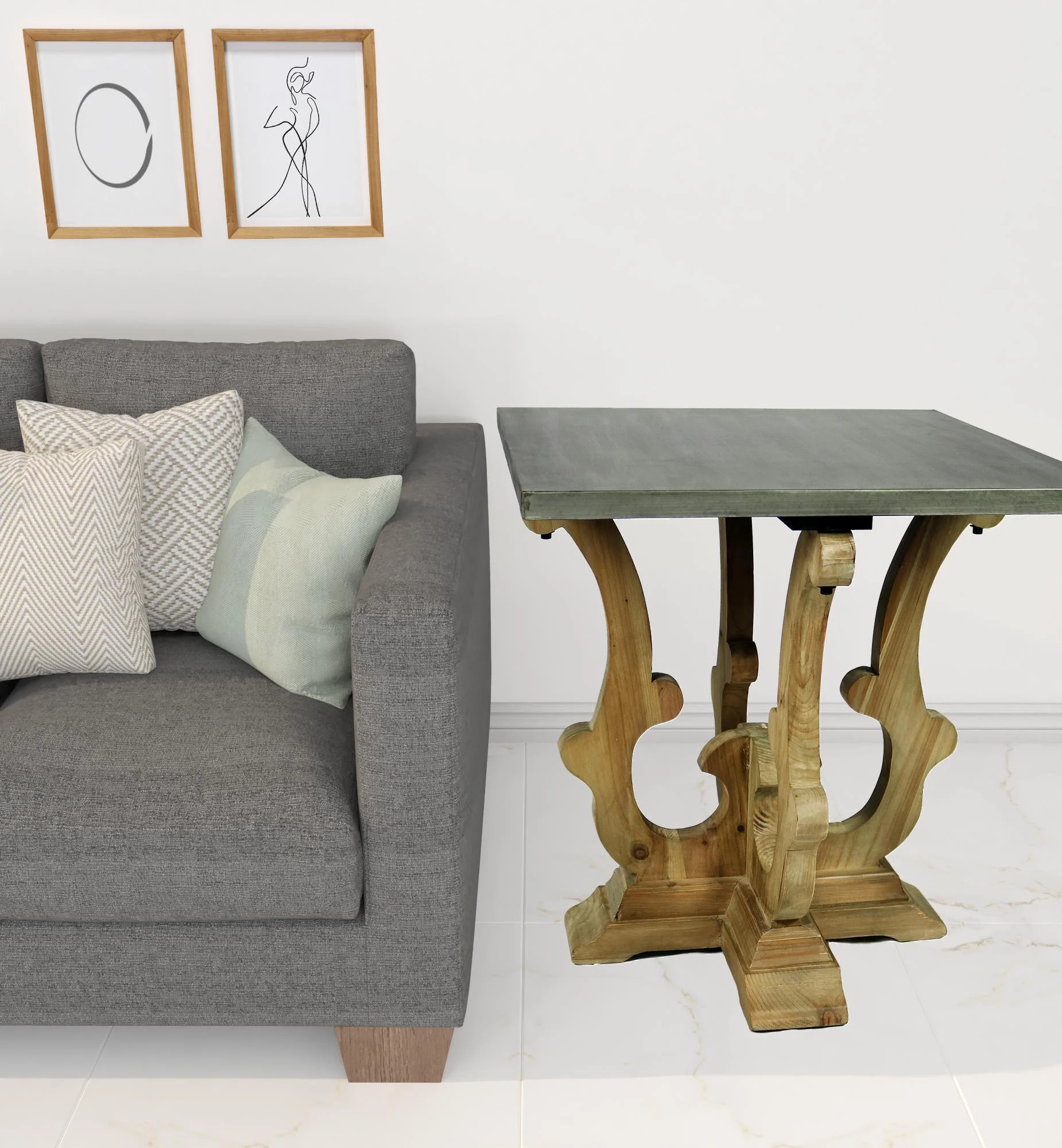 24" Natural Brown And Gray Metal And Solid Wood Square End Table By Homeroots - Image 3