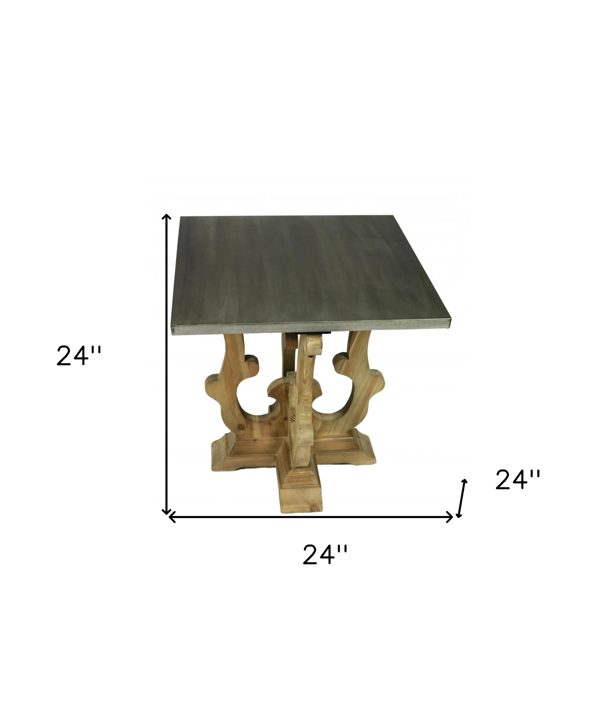 24" Natural Brown And Gray Metal And Solid Wood Square End Table By Homeroots - Image 6