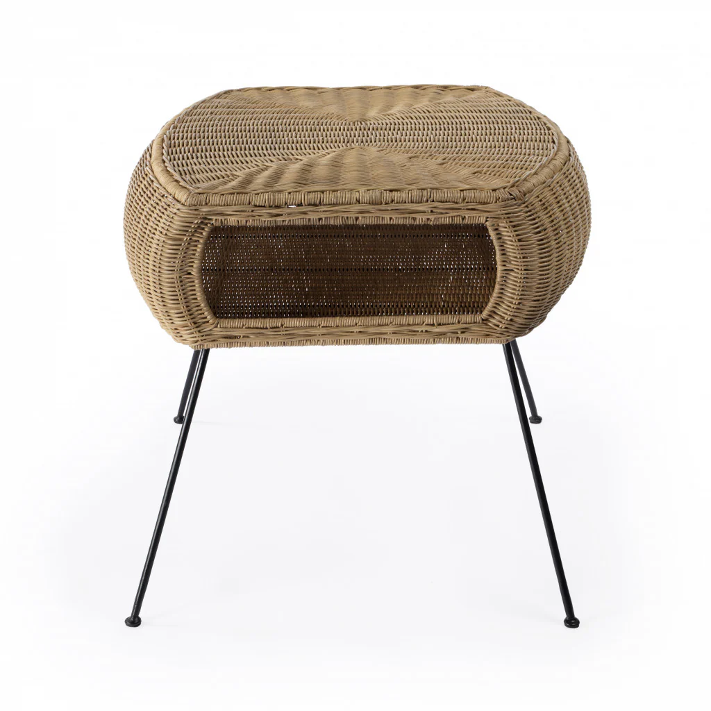 24" Natural Brown Rattan and Black End Table With Shelf By Homeroots - Image 2