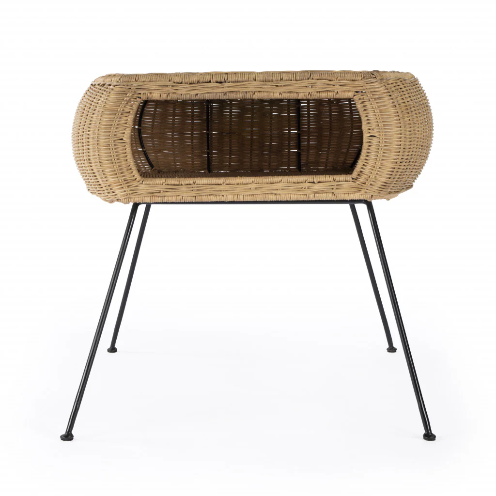 24" Natural Brown Rattan and Black End Table With Shelf By Homeroots - Image 3