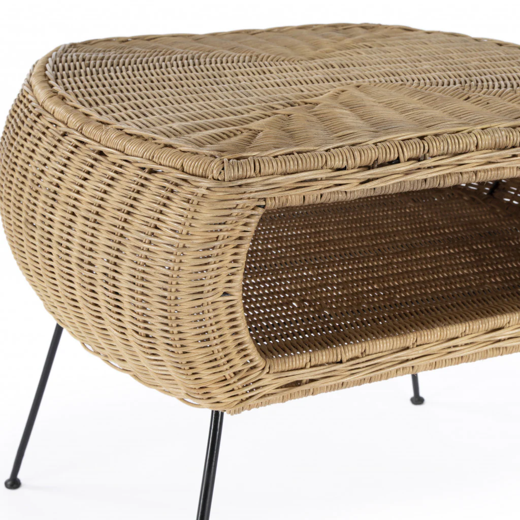 24" Natural Brown Rattan and Black End Table With Shelf By Homeroots - Image 7
