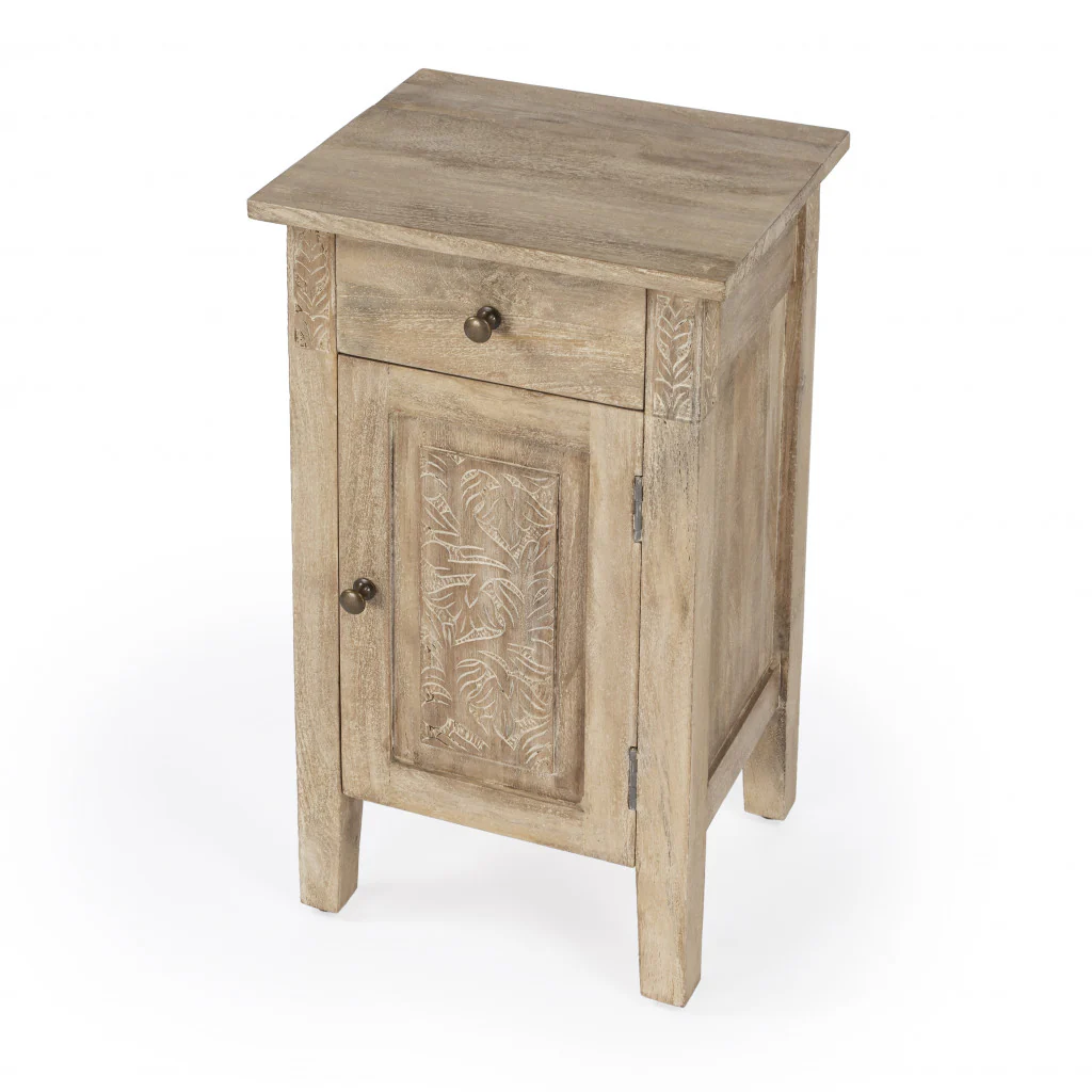 24" Natural Brown Solid Wood End Table With Cabinet and Drawer By Homeroots - Image 2