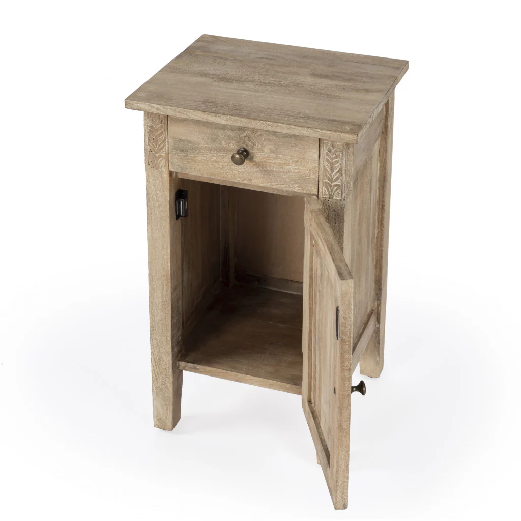 24" Natural Brown Solid Wood End Table With Cabinet and Drawer By Homeroots - Image 3
