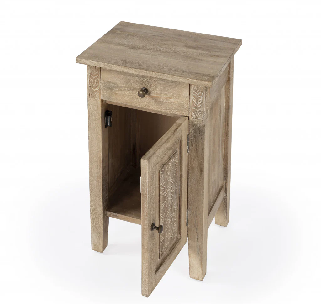 24" Natural Brown Solid Wood End Table With Cabinet and Drawer By Homeroots - Image 4
