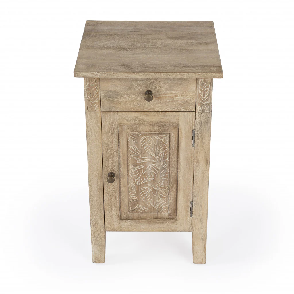 24" Natural Brown Solid Wood End Table With Cabinet and Drawer By Homeroots - Image 5