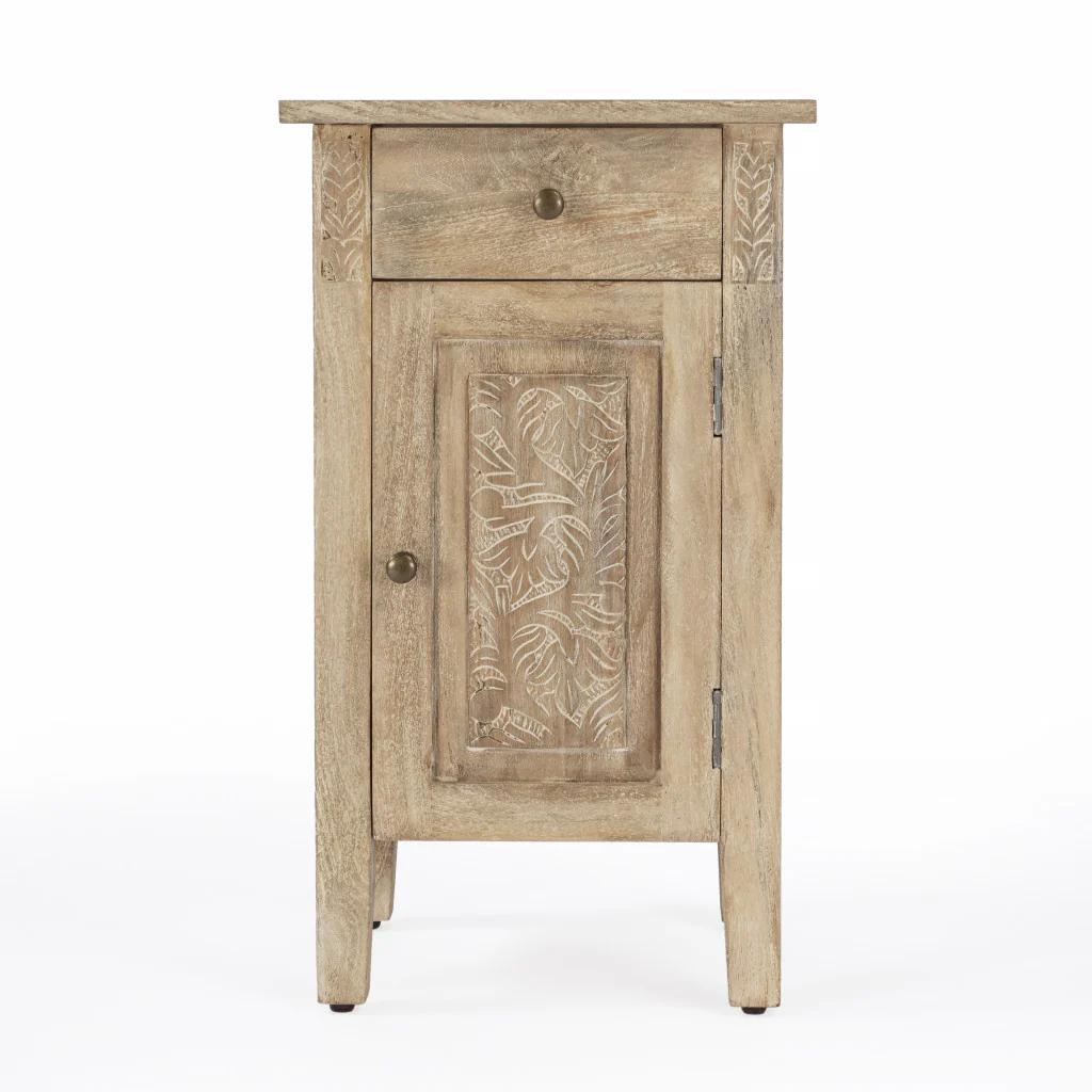 24" Natural Brown Solid Wood End Table With Cabinet and Drawer By Homeroots - Image 6