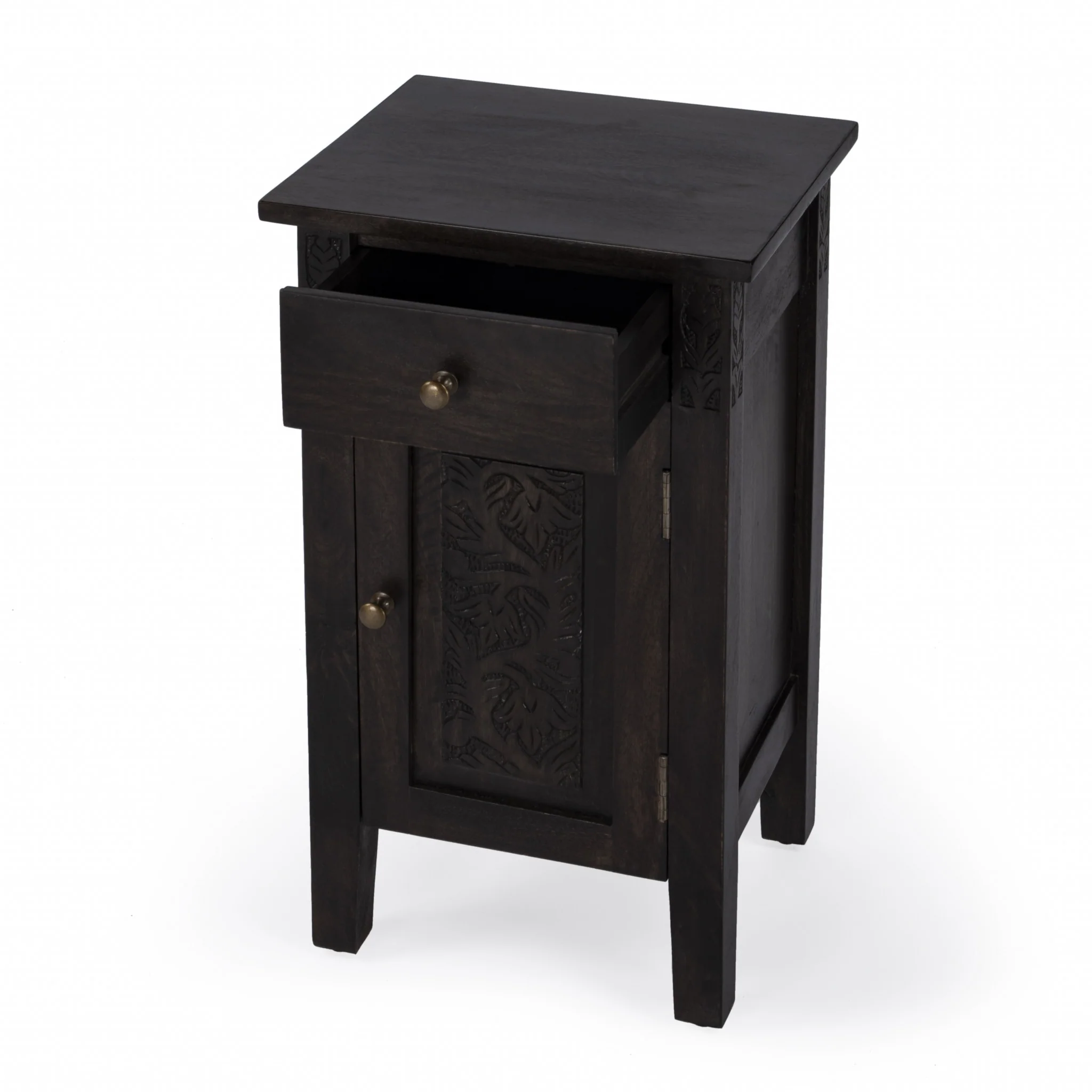 24" Natural Brown Solid Wood End Table With Door and Drawer By Homeroots - Image 2