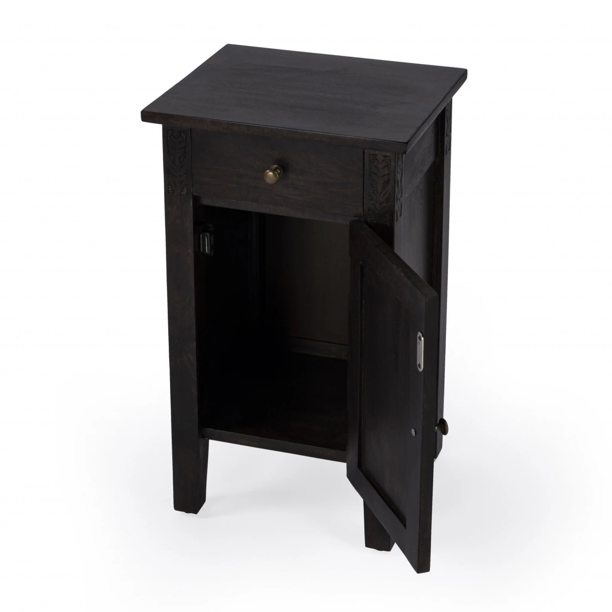 24" Natural Brown Solid Wood End Table With Door and Drawer By Homeroots - Image 3