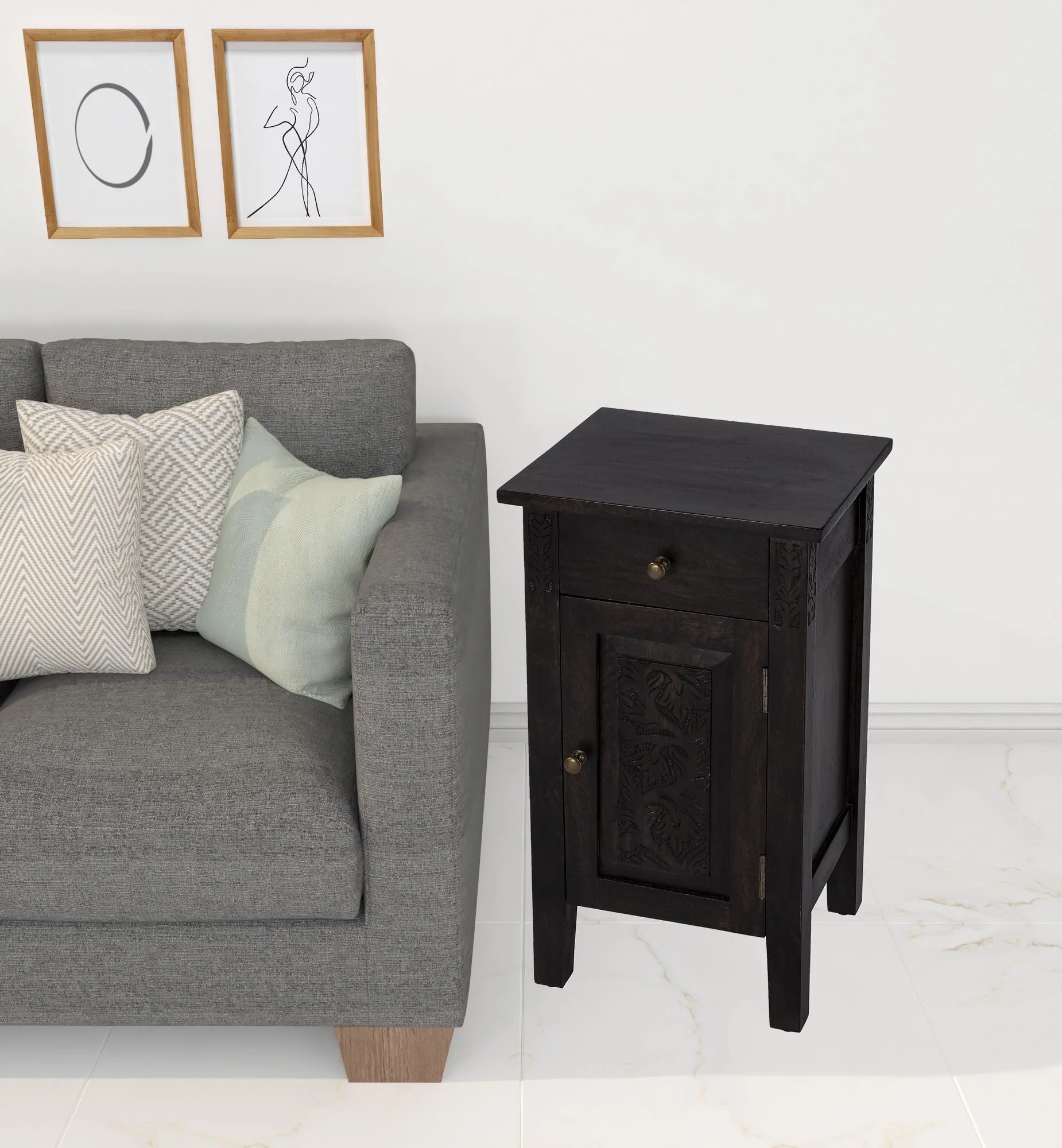 24" Natural Brown Solid Wood End Table With Door and Drawer By Homeroots - Image 7