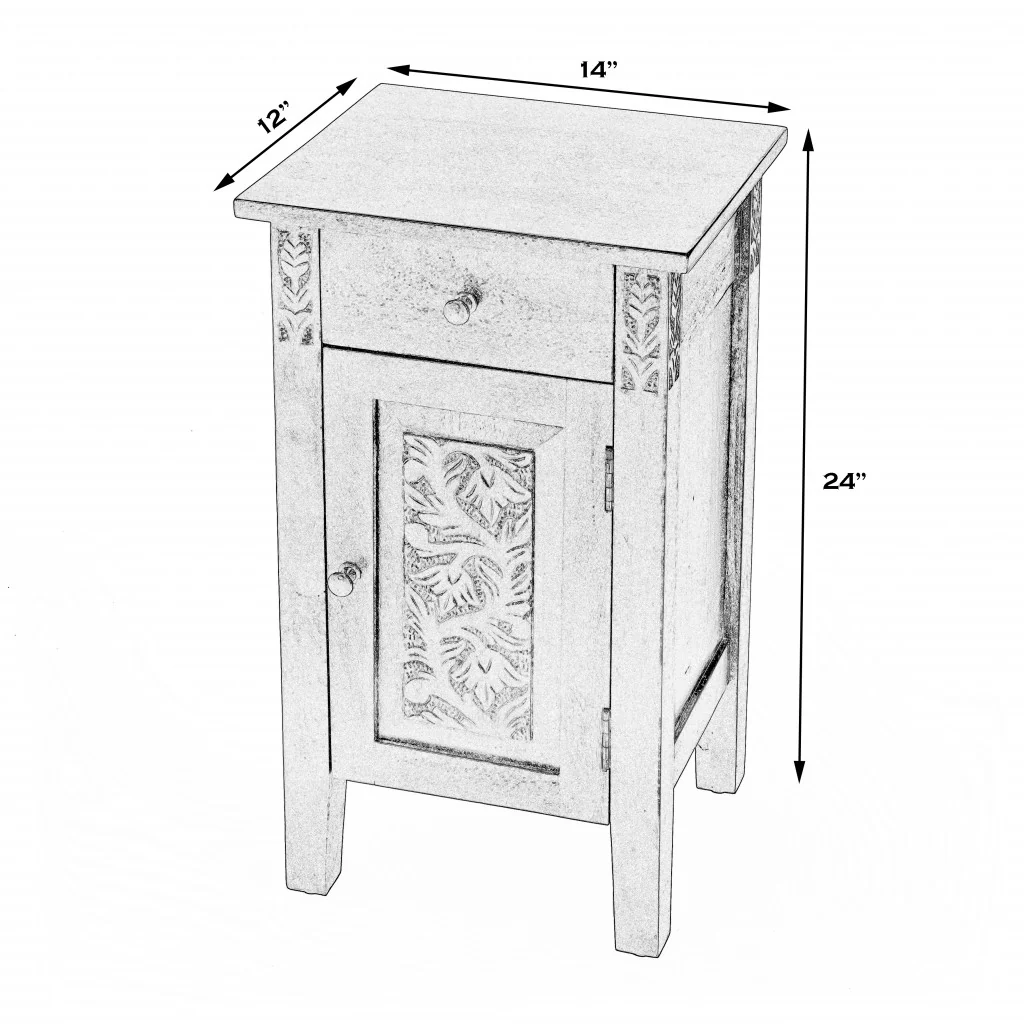 24" Natural Brown Solid Wood End Table With Door and Drawer By Homeroots - Image 8