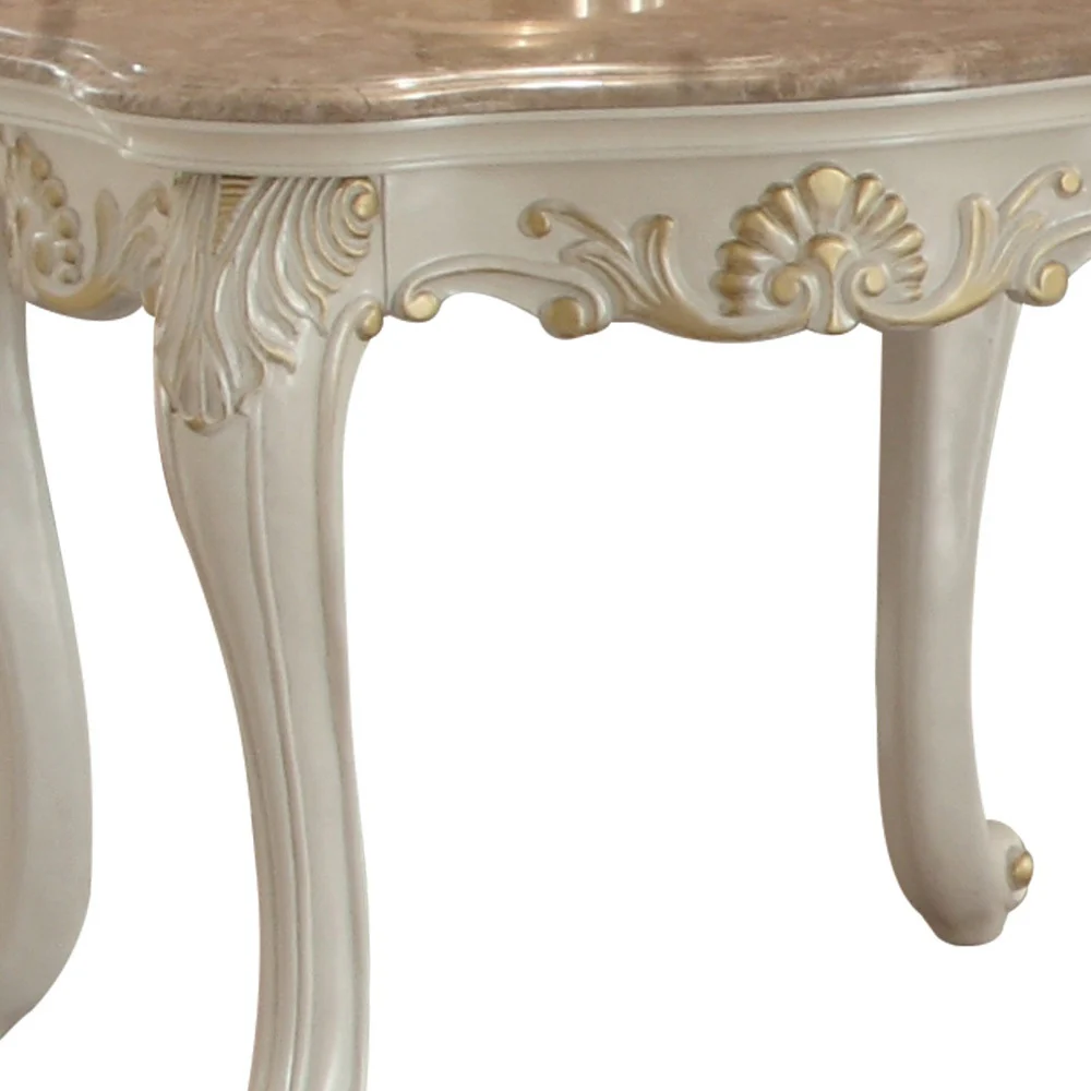 24" Pearl White Brushed With Gold Accents And Light Brown Marble End Table By Homeroots - Image 5