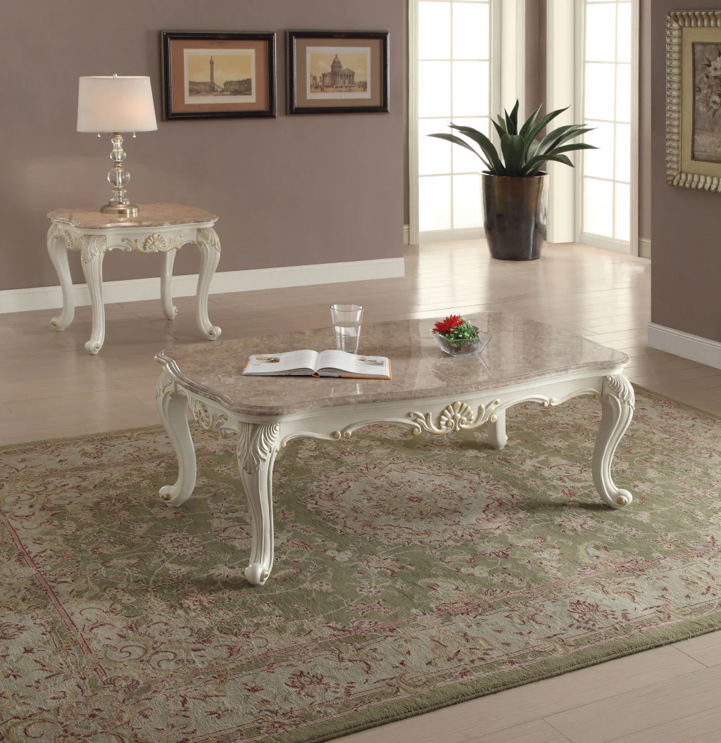 24" Pearl White Brushed With Gold Accents And Light Brown Marble End Table By Homeroots - Image 6