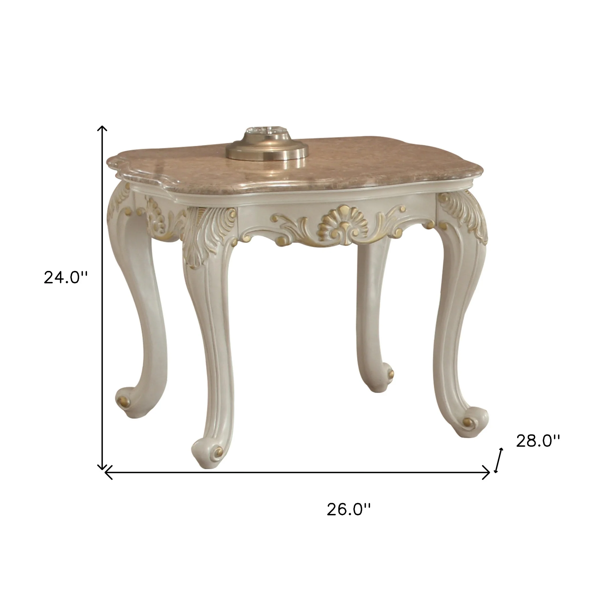 24" Pearl White Brushed With Gold Accents And Light Brown Marble End Table By Homeroots - Image 7