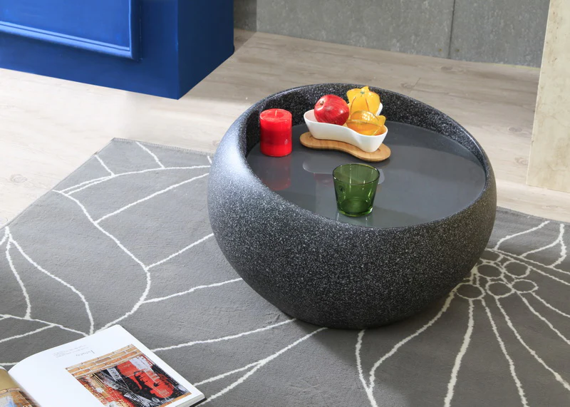 24' Round Fiberglass and Glass Faux Granite Coffee Table By Homeroots - Image 2