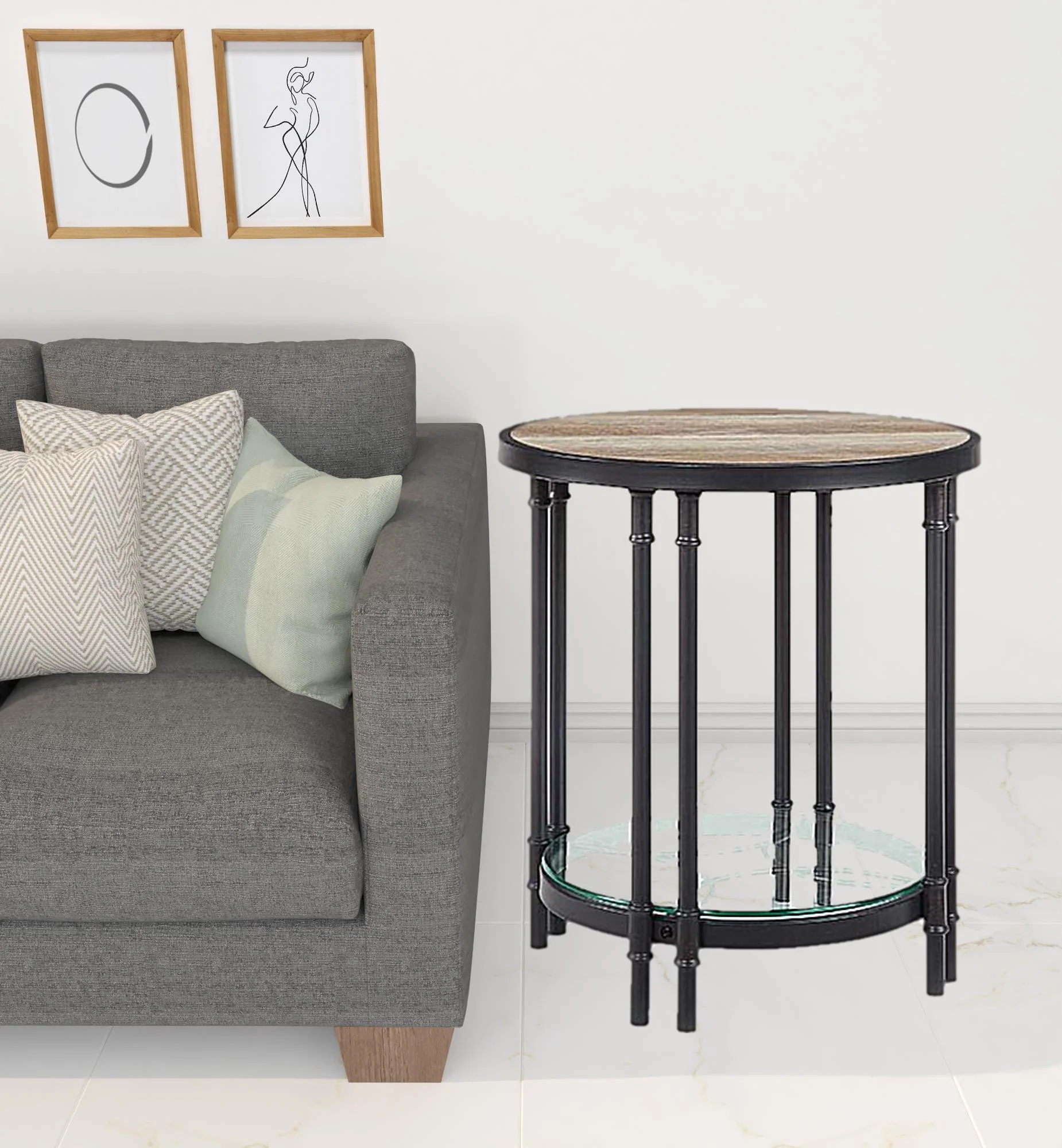 24" Sandy Black And Oak Manufactured Wood And Metal Round End Table With Shelf By Homeroots - Image 2