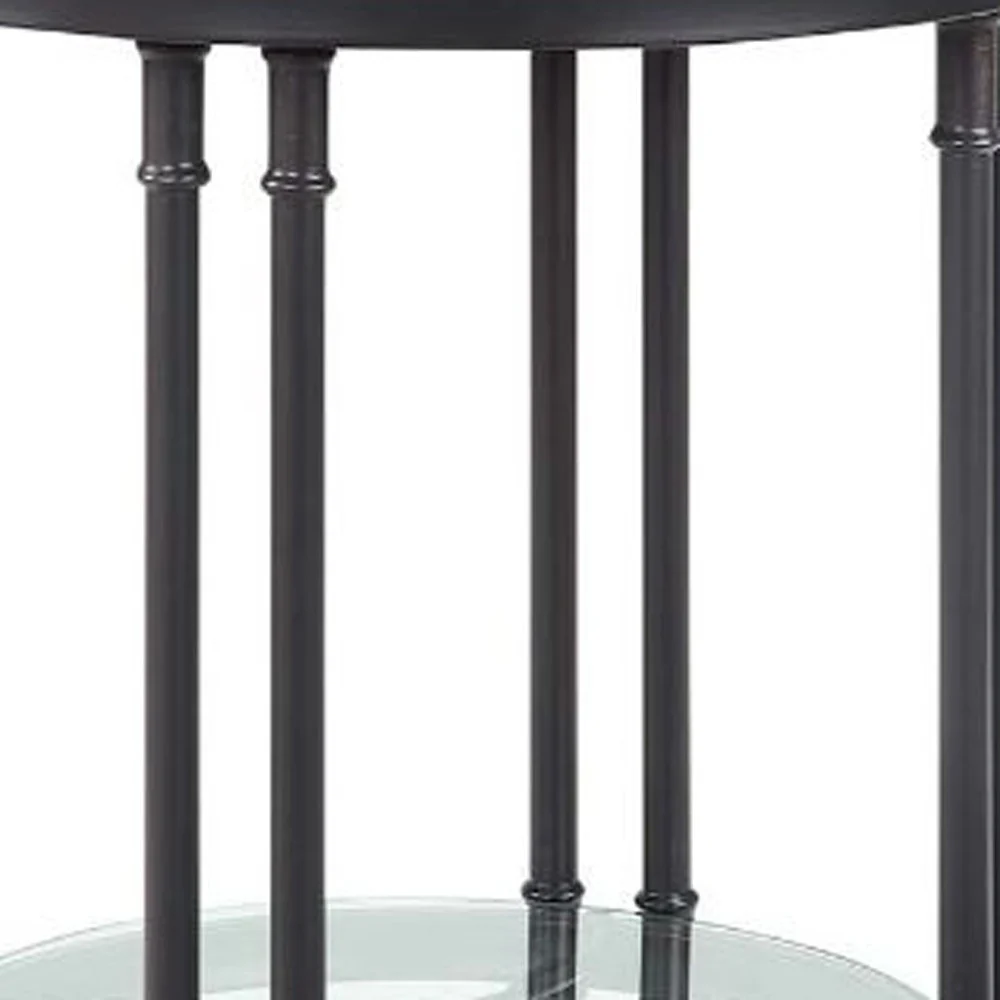 24" Sandy Black And Oak Manufactured Wood And Metal Round End Table With Shelf By Homeroots - Image 3