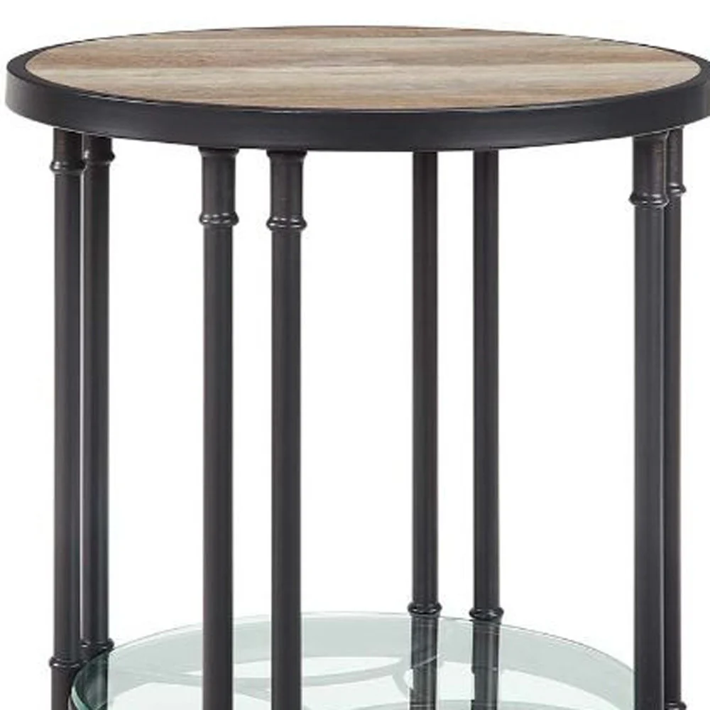 24" Sandy Black And Oak Manufactured Wood And Metal Round End Table With Shelf By Homeroots - Image 4
