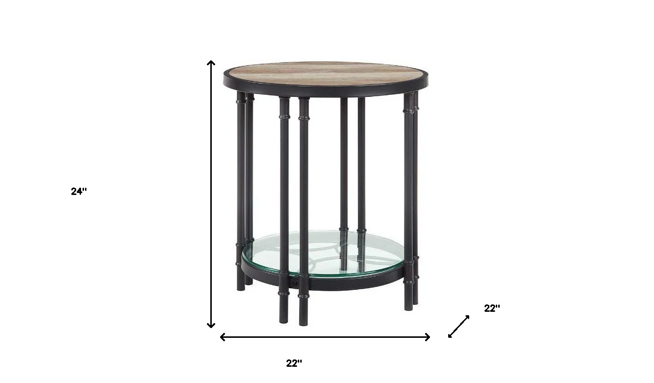 24" Sandy Black And Oak Manufactured Wood And Metal Round End Table With Shelf By Homeroots - Image 5