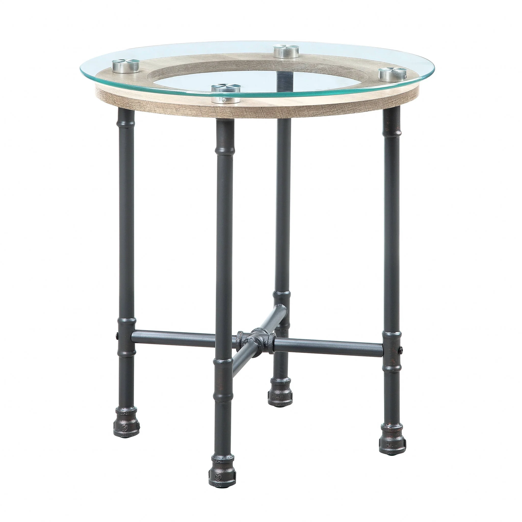 24" Sandy Gray And Clear Glass And Metal Round End Table By Homeroots - Image 2
