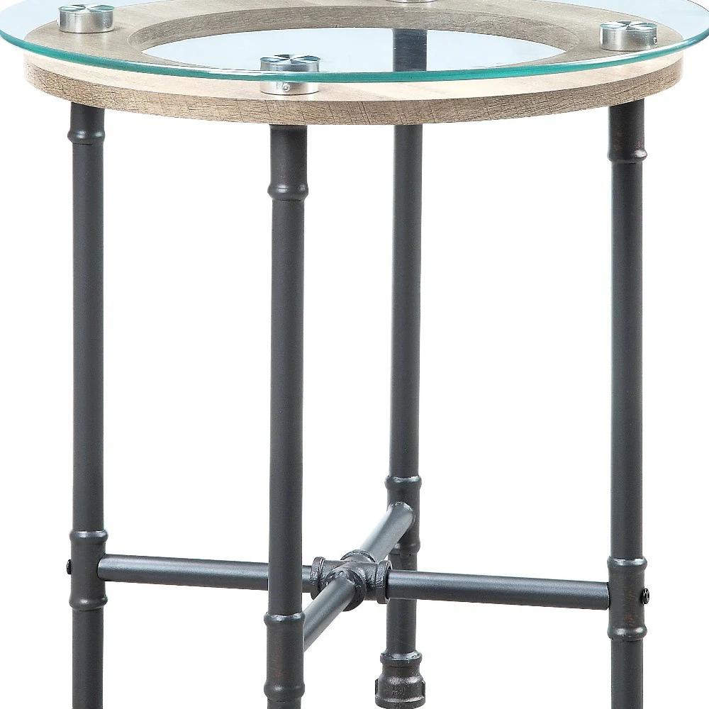24" Sandy Gray And Clear Glass And Metal Round End Table By Homeroots - Image 4