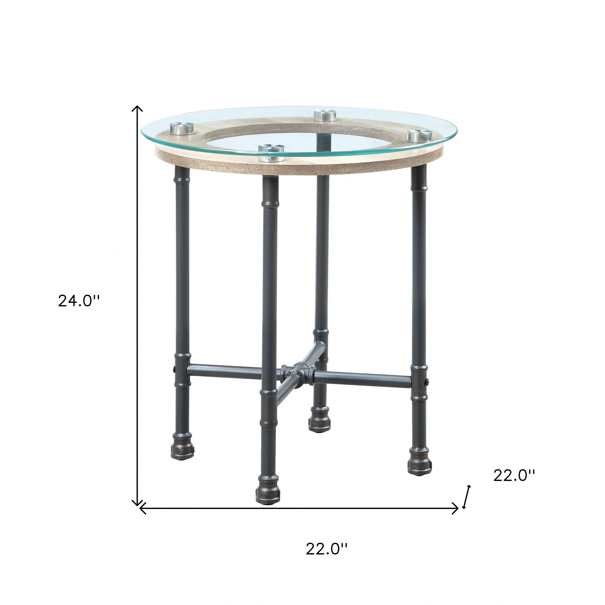 24" Sandy Gray And Clear Glass And Metal Round End Table By Homeroots - Image 6
